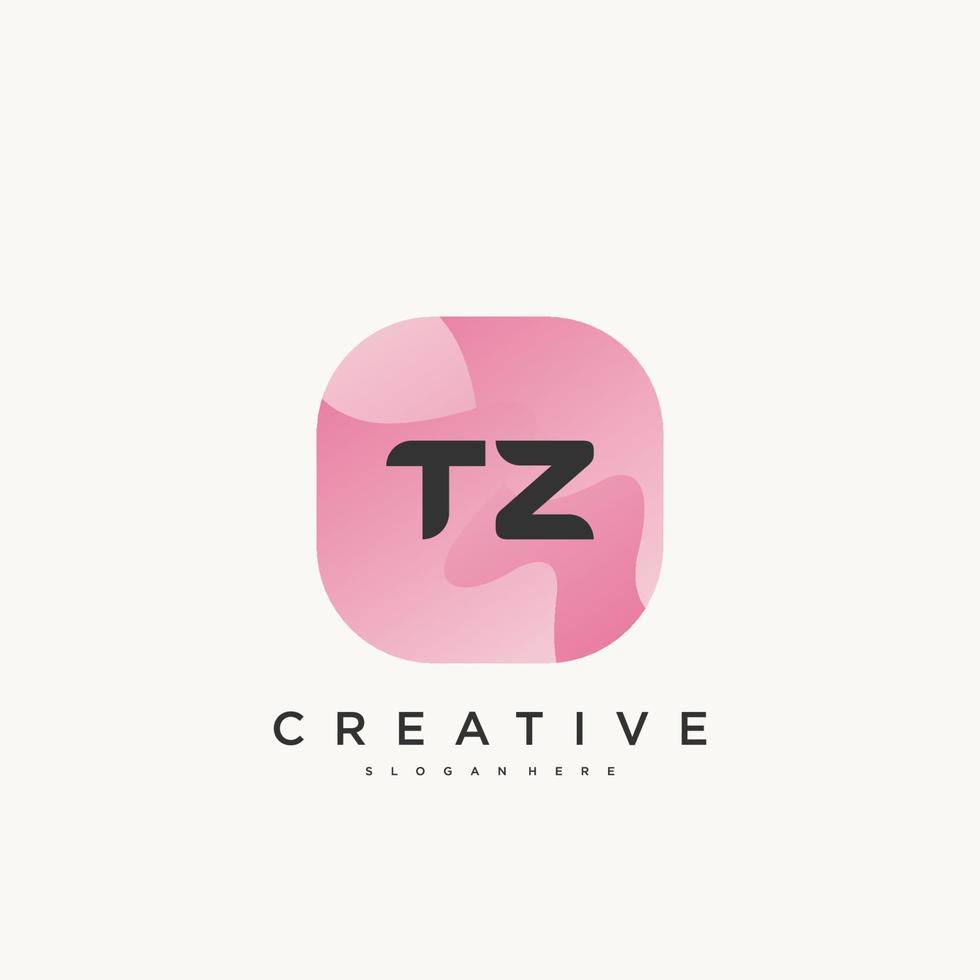 TZ Initial Letter logo icon design template elements with wave colorful art. vector