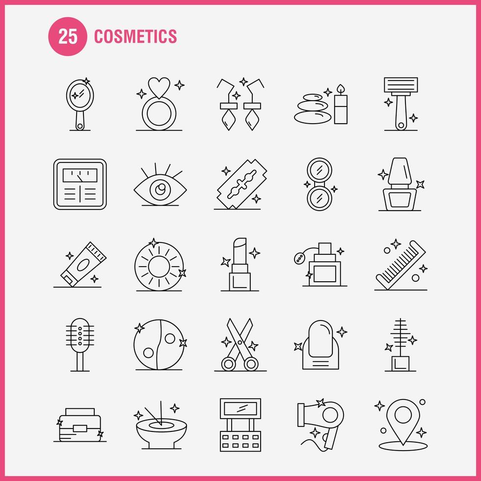 Cosmetics Line Icons Set For Infographics Mobile UXUI Kit And Print Design Include Location Map Pin Cosmetic Cosmetic Bowl Eat Cosmetic Icon Set Vector