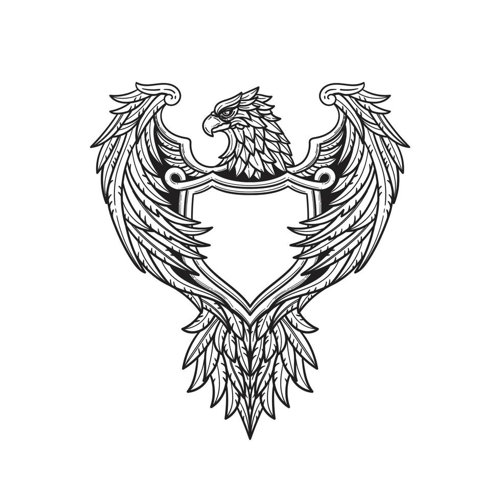 hand drawn Eagle with shield isolated  vector illustration