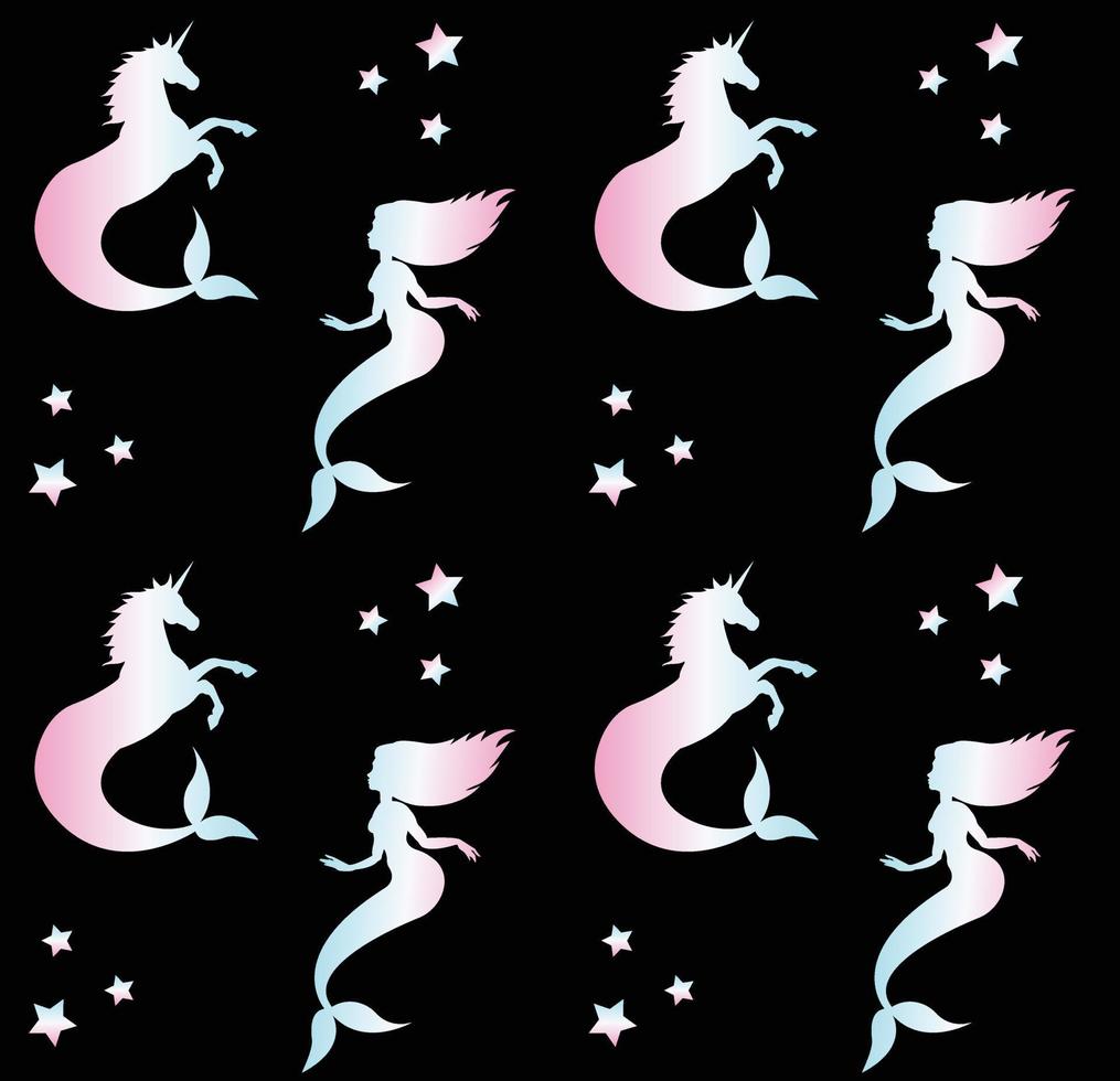 Seamless pattern of unicorn and mermaid vector