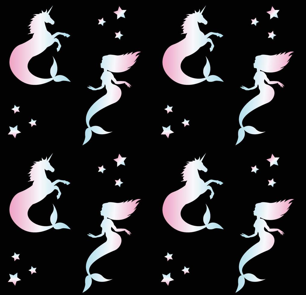 Seamless pattern of unicorn and mermaid vector