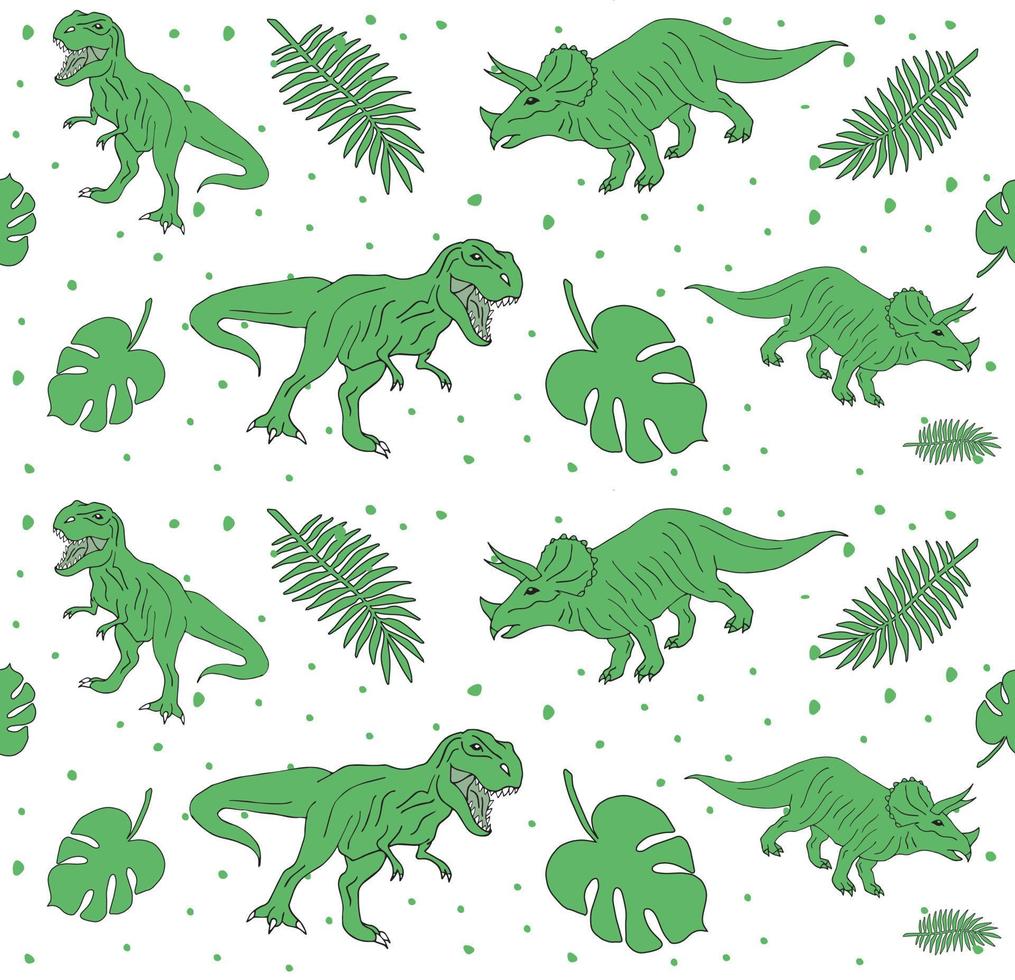 patrón sin costura vectorial de dinosaurios dibujados a mano vector