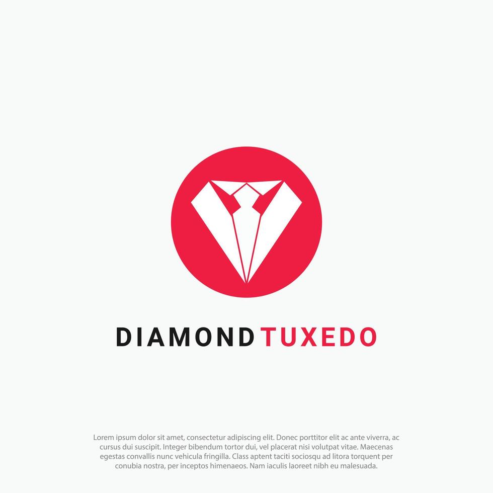diseño único de diamantes y esmoquin, diseño de logotipo de caballeros con corbata y vector de diamantes