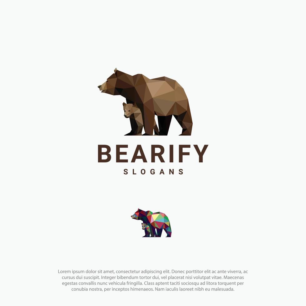 Polygonal abstract Shape bear and small bear Logo vector design logo animals