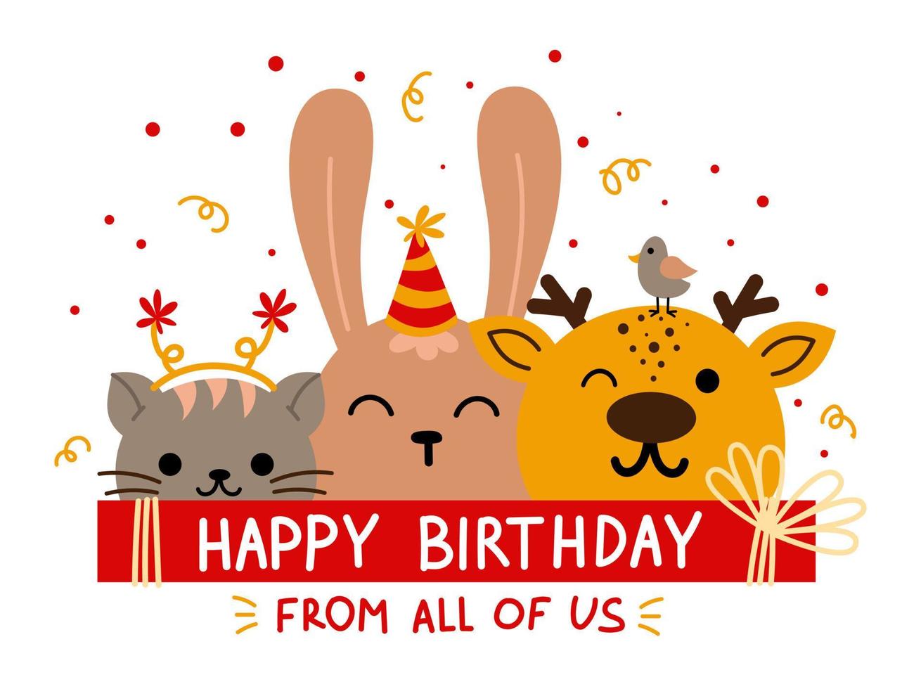 Birthday card with cute forest animals. vector