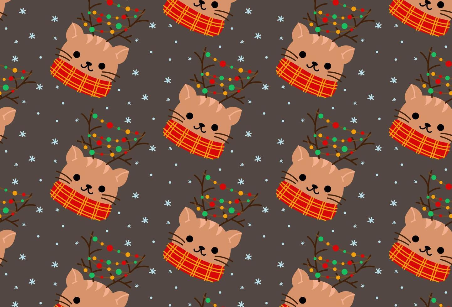 Hand drawn card with cute cat face in scaf, garland, text 2023. vector