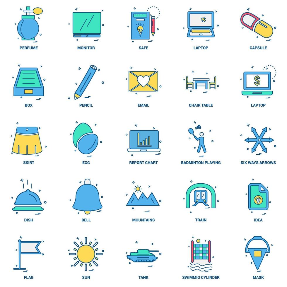 25 Business Concept Mix Flat Color Icon set vector