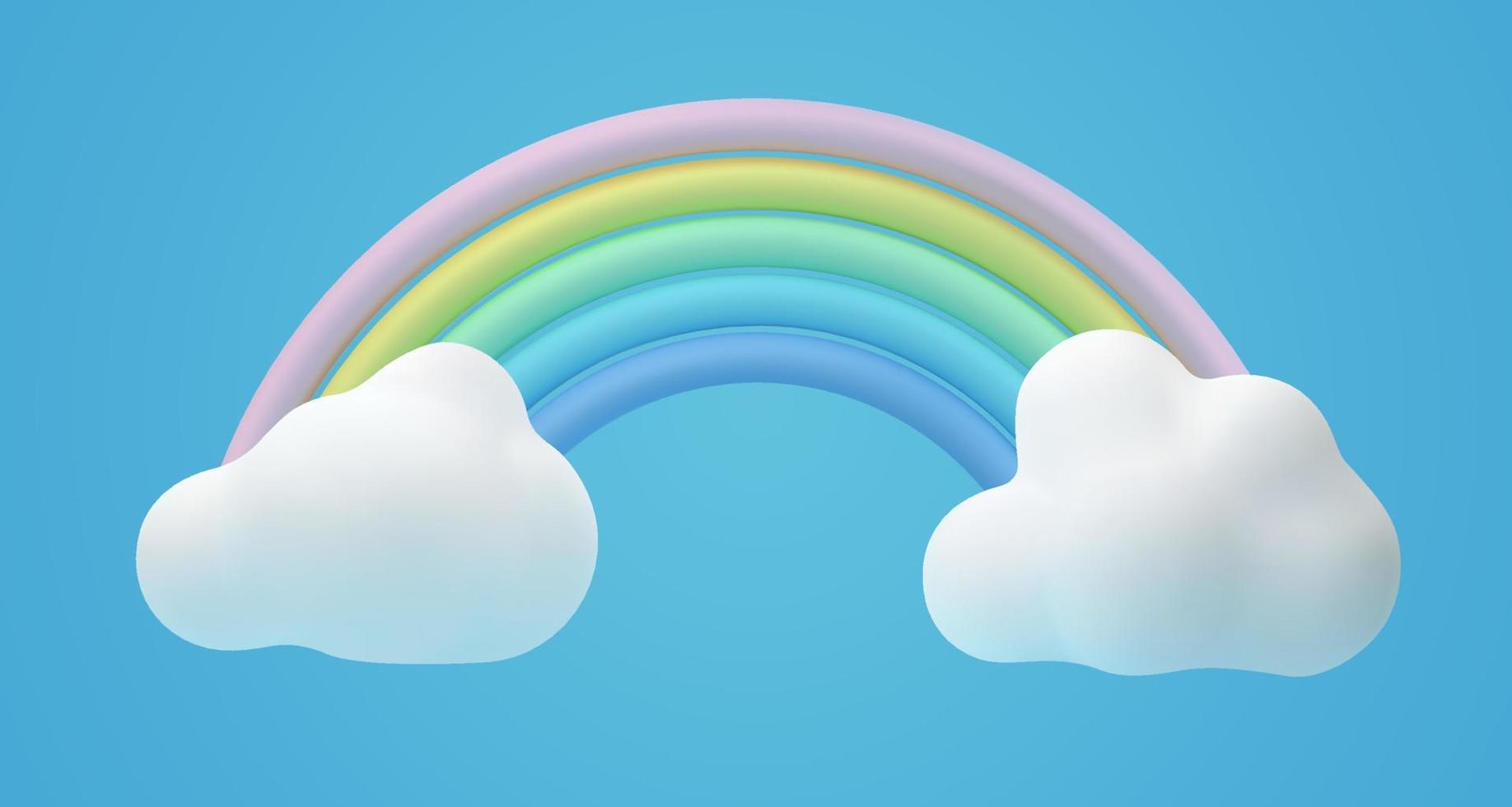 arco iris con nubes en estilo vectorial 3d. diseño moderno de ilustración infantil. vector