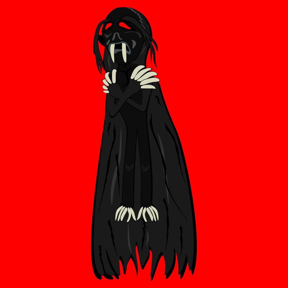 Vector illustration of a traditional Indonesian ghost doll named Jenglot on a red background