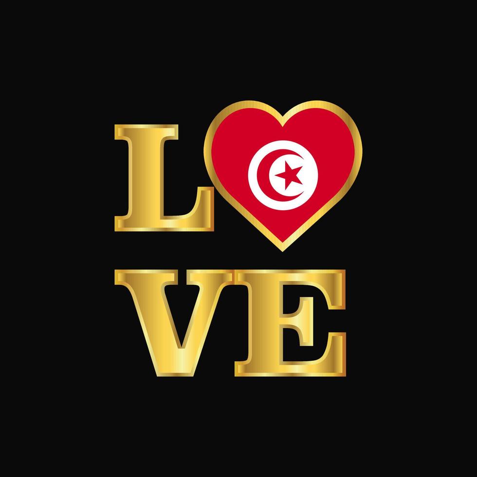 Love typography Tunisia flag design vector Gold lettering