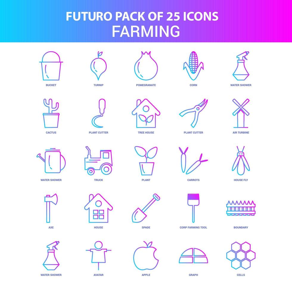 25 Blue and Pink Futuro Farming Icon Pack vector