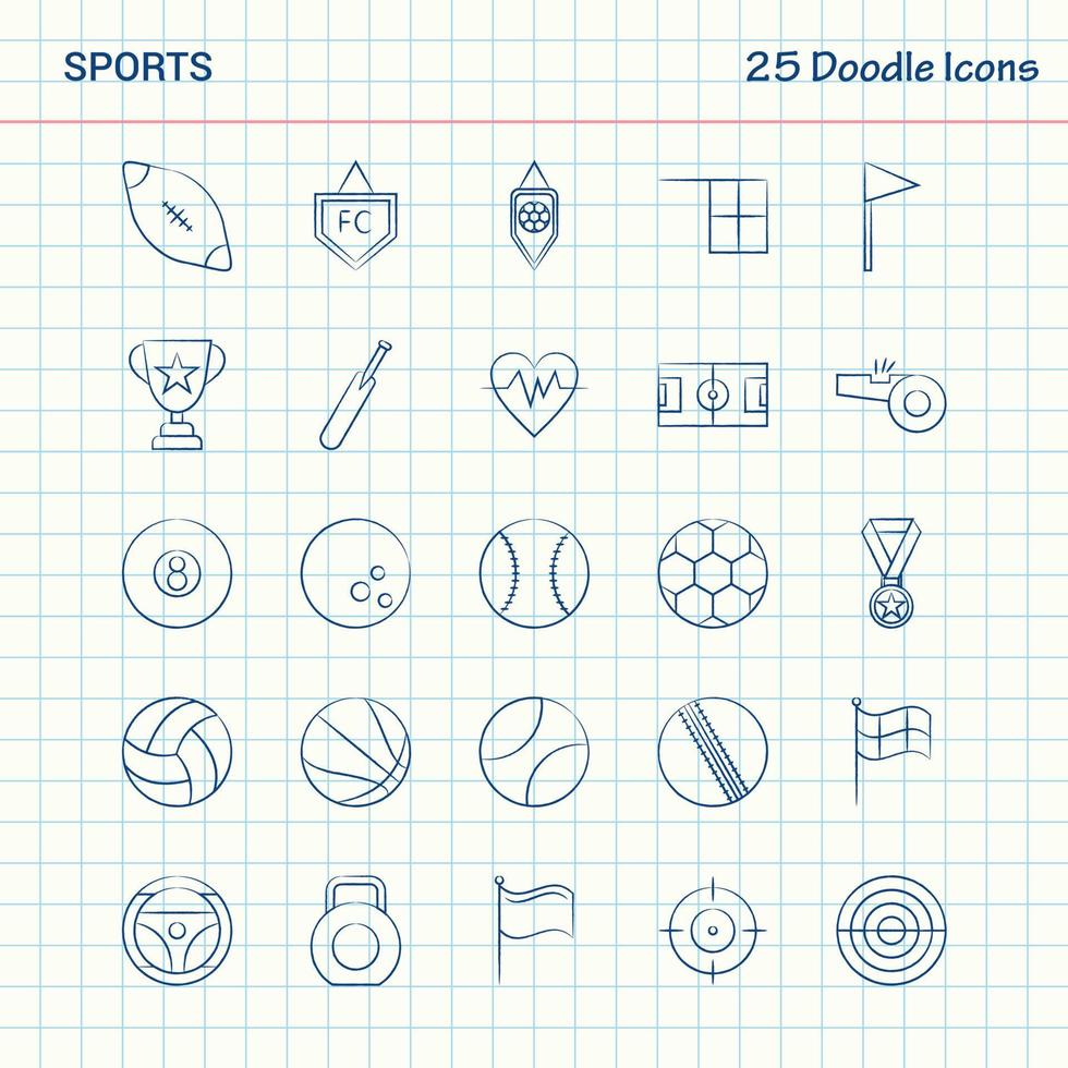 Sports 25 Doodle Icons Hand Drawn Business Icon set vector