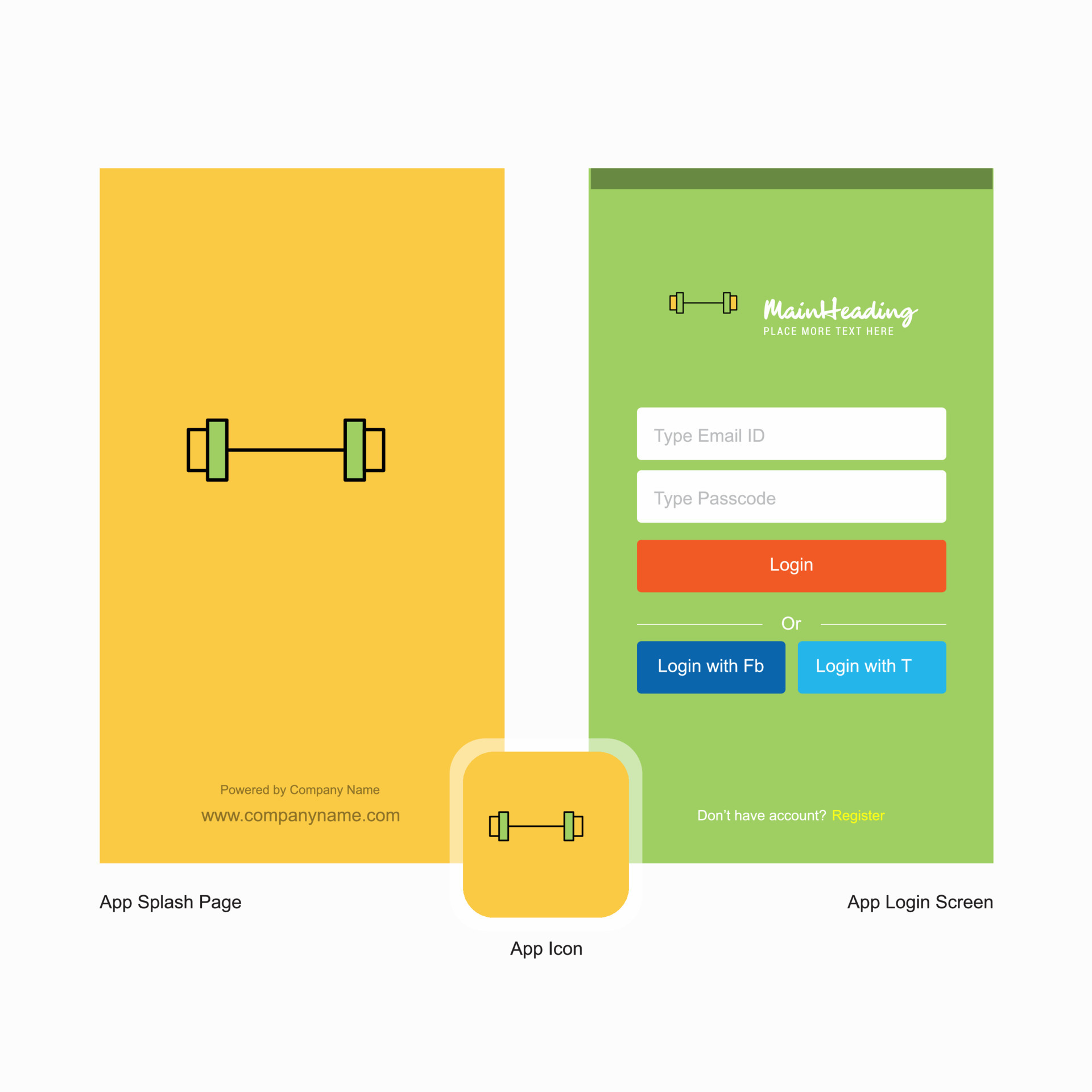 Company Gym rod Splash Screen and Login Page design with Logo template