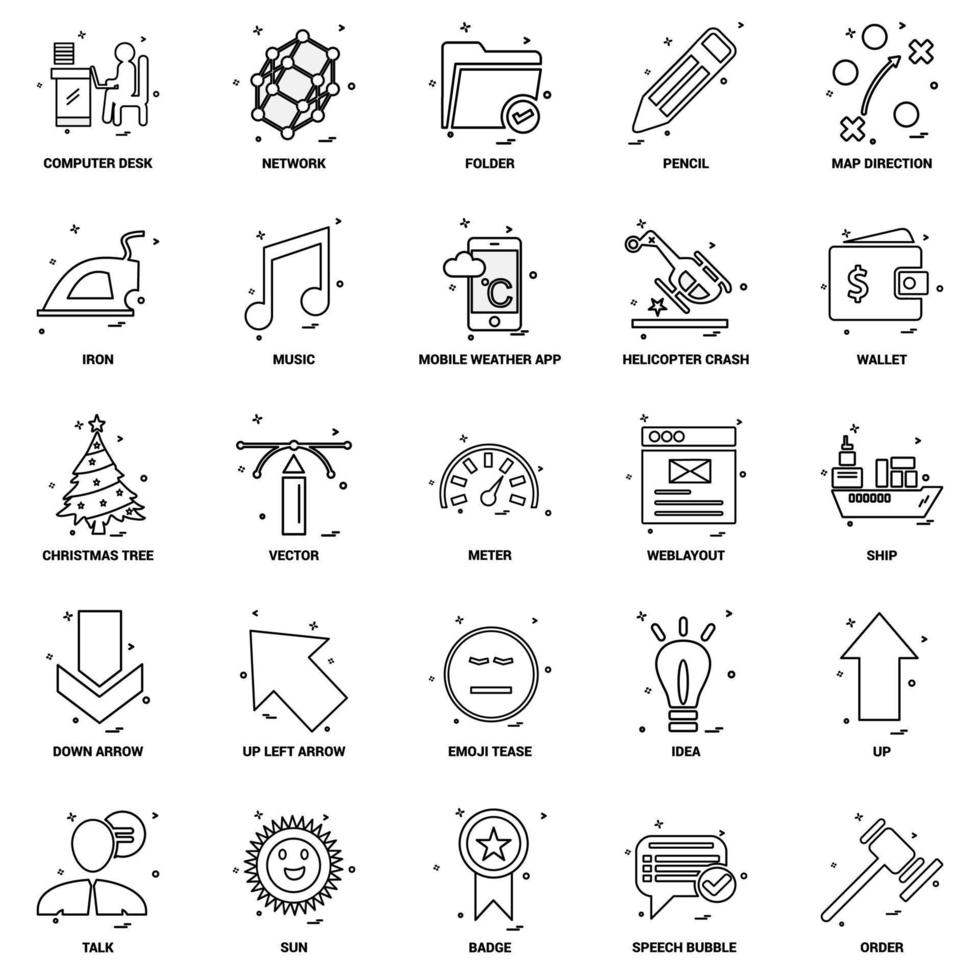 25 conjunto de iconos de línea de mezcla de concepto de negocio vector