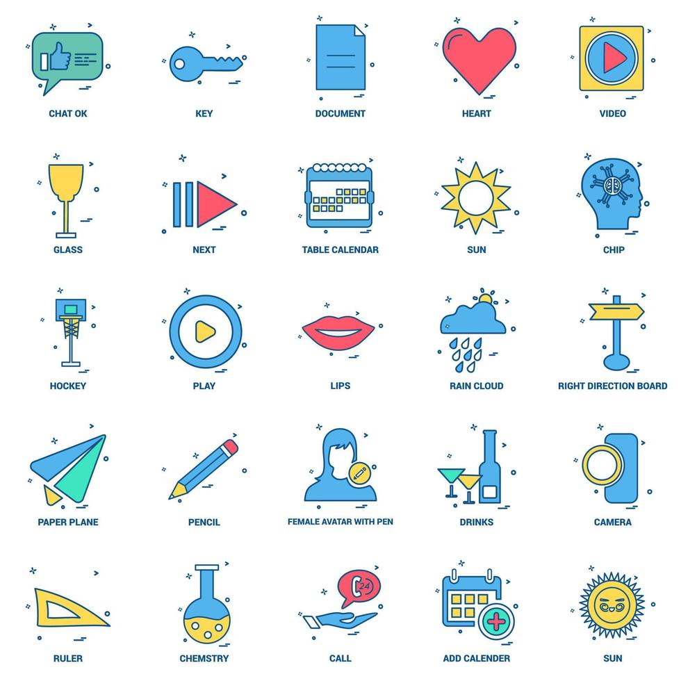 25 conjunto de iconos de color plano de mezcla de concepto de negocio vector