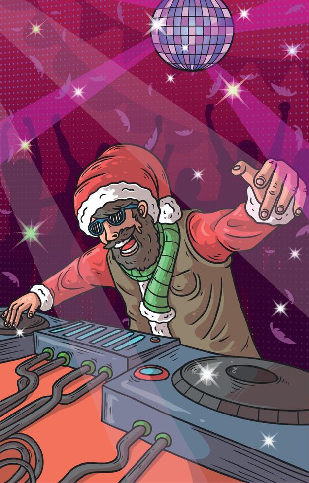 fiesta de navidad para adultos con dj santa claus vector