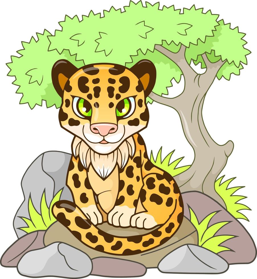 lindo leopardo de dibujos animados vector