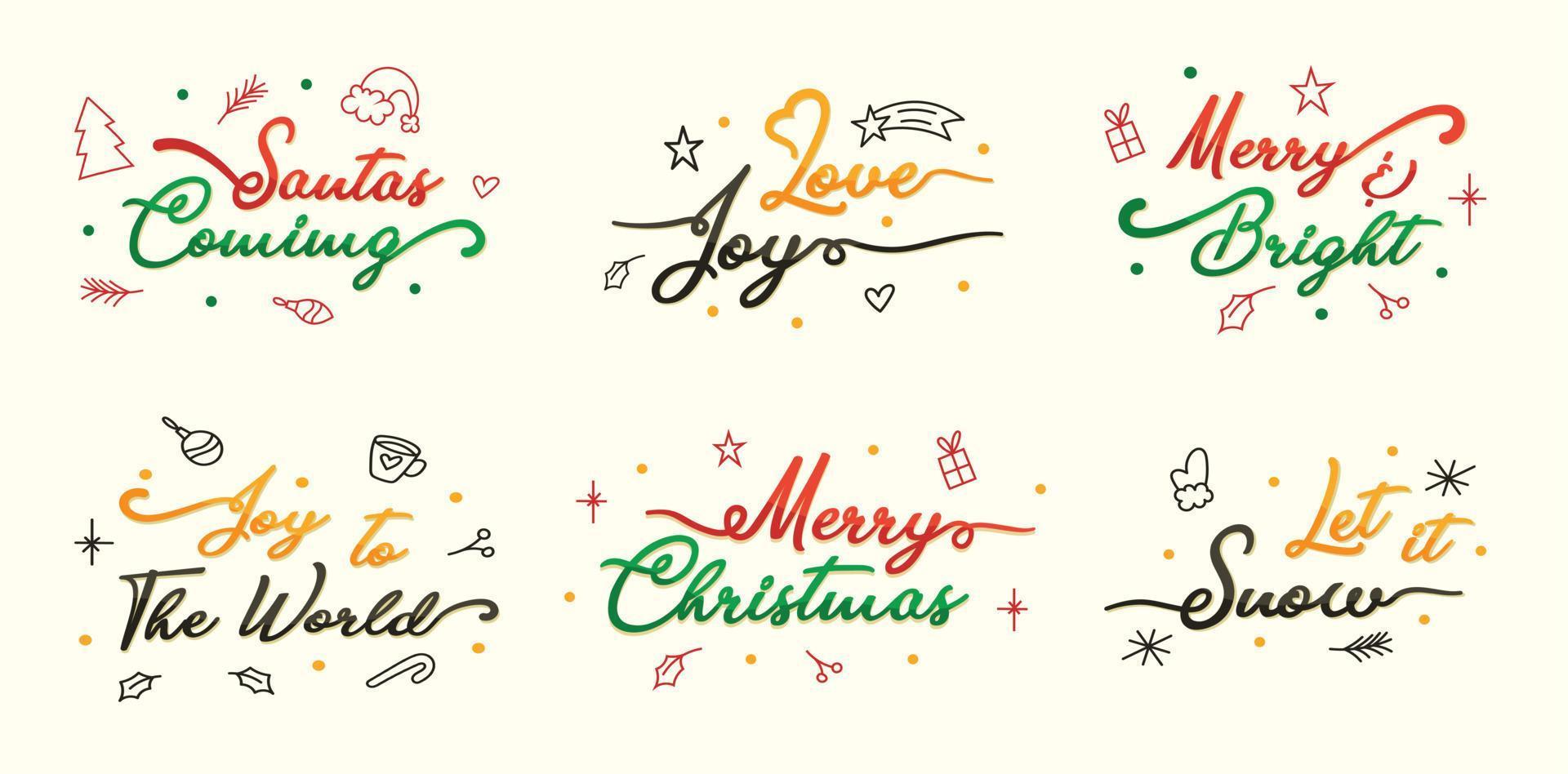 conjunto de colecciones de tipografía de feliz navidad y elementos de navidad vector