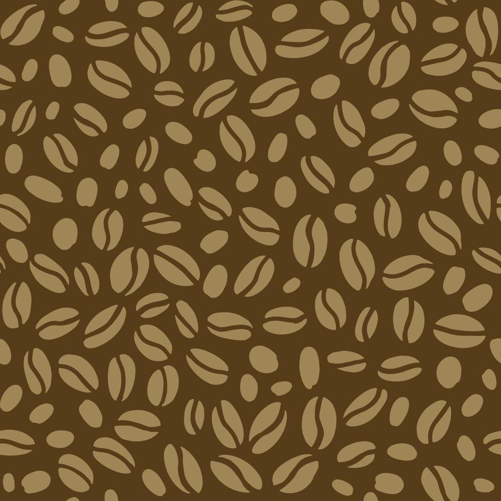 Coffee beans seamless pattern. Hand drawn beige color seeds of coffee randomly placed on brown background. vector