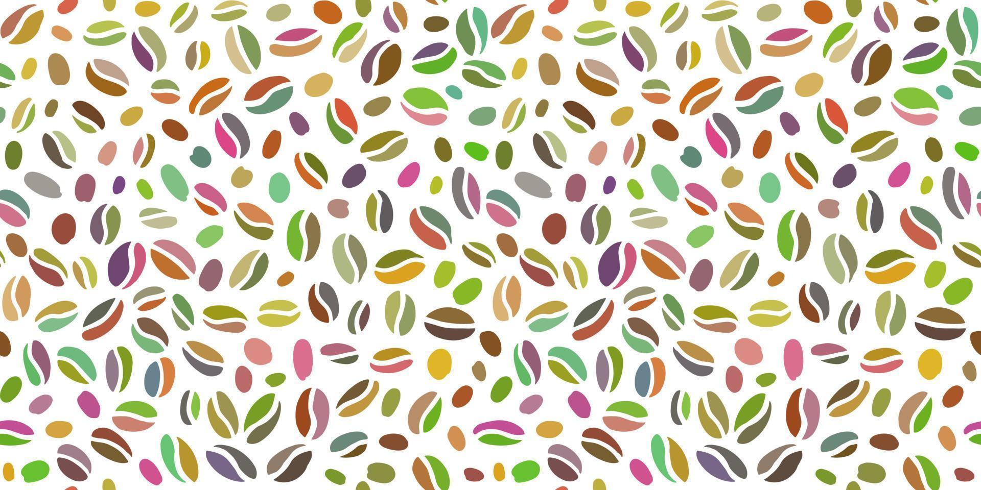 Coffee beans seamless pattern. Hand drawn colorful seeds of coffee randomly placed on transparent background. vector