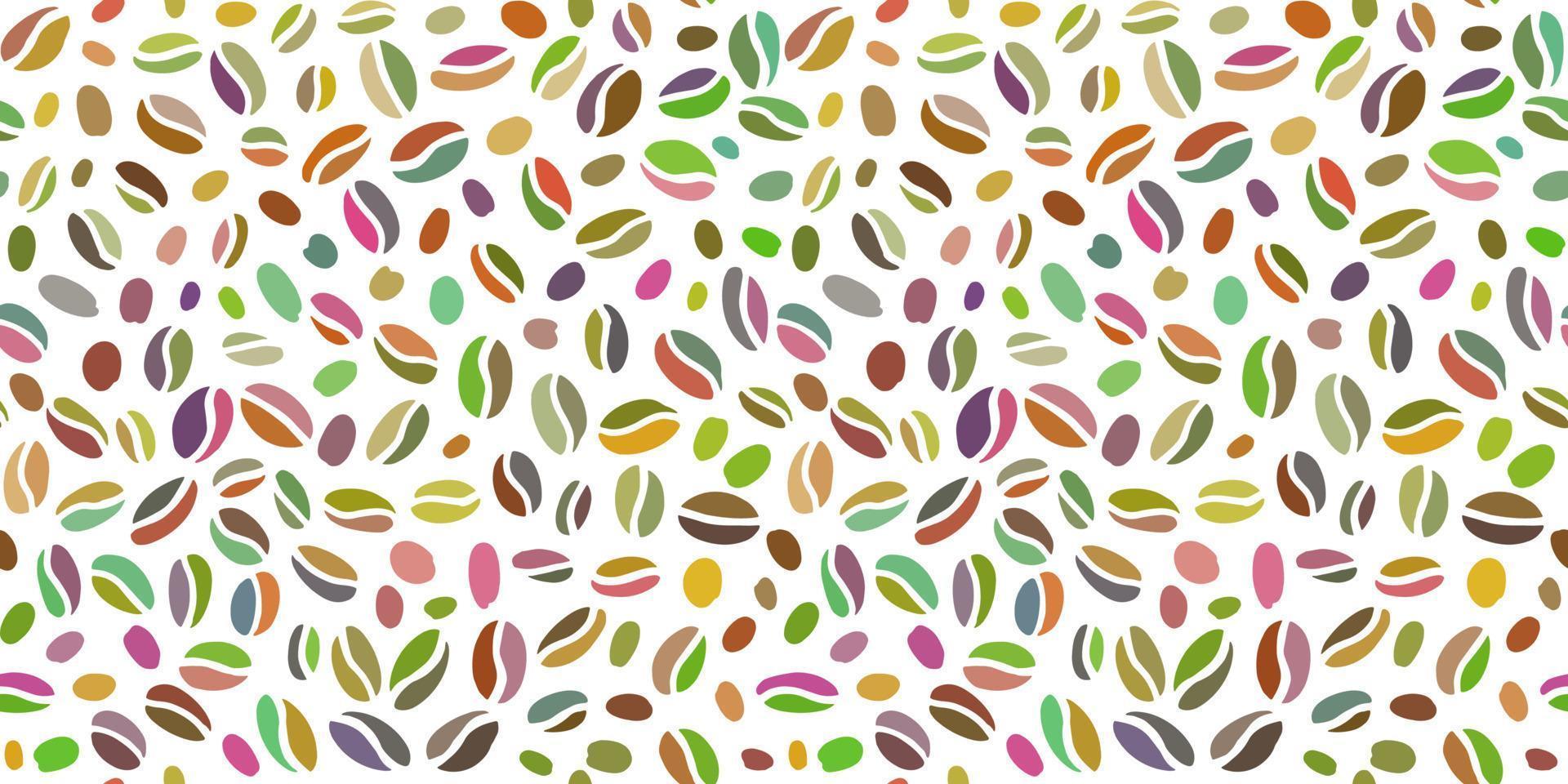 Coffee beans seamless pattern. Hand drawn colorful seeds of coffee randomly placed on transparent background. vector