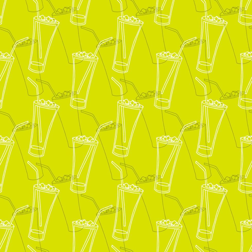 patrón sin costuras dibujado a mano con vasos helados con pajitas, fondo colorido. vector