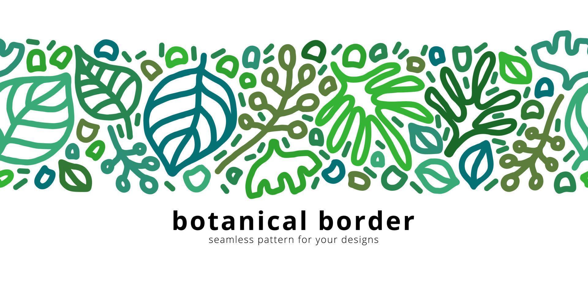 Vector seamless border pattern with botanical elements. Floral linear modern background. Horizontal card template with copy space.