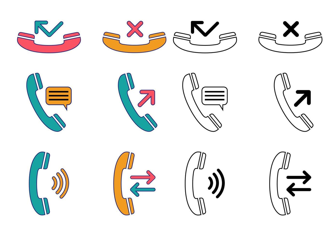 Color And Black And White Phone Call Vector Icons Collection