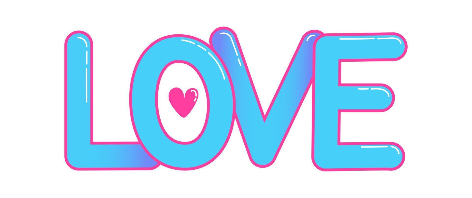 Sky blue love word with pink stroke and heart. vector