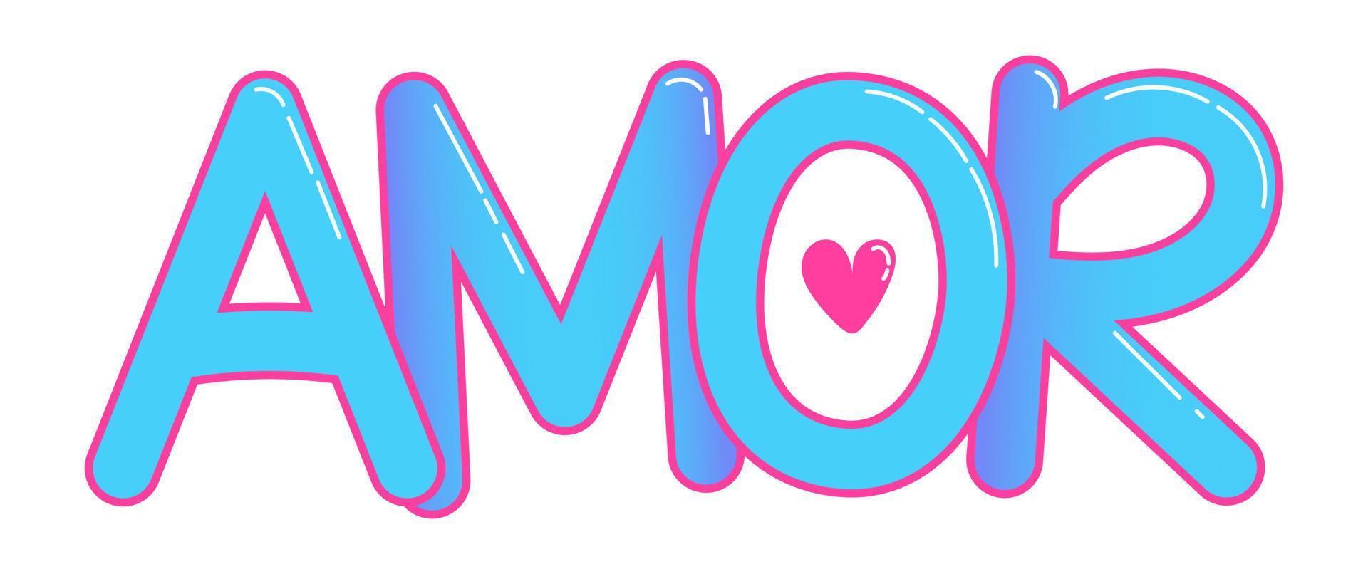 Brazilian Portuguese sky blue love word with pink stroke and heart. Translation - Love. vector