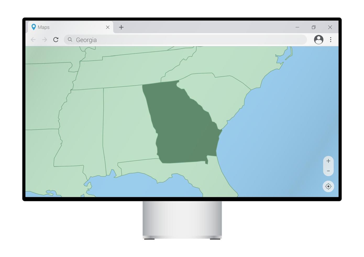 monitor de computadora con mapa de georgia en el navegador, busque el país de georgia en el programa de mapeo web. vector