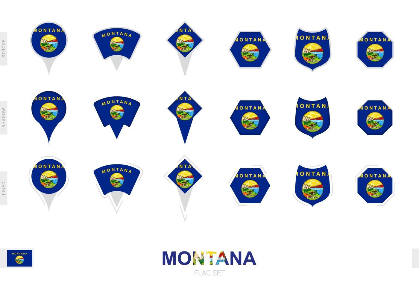 colección de la bandera de montana en diferentes formas y con tres efectos diferentes. vector