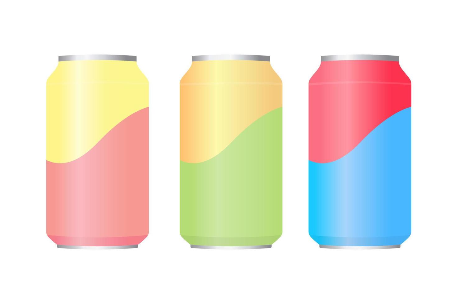 conjunto de latas de aluminio de dibujos animados. Diseño de latas de aluminio. latas metalicas para jugo cerveza agua energetica limonada refrescos. contenedor de color en blanco. ilustración vectorial aislado sobre fondo blanco. vector