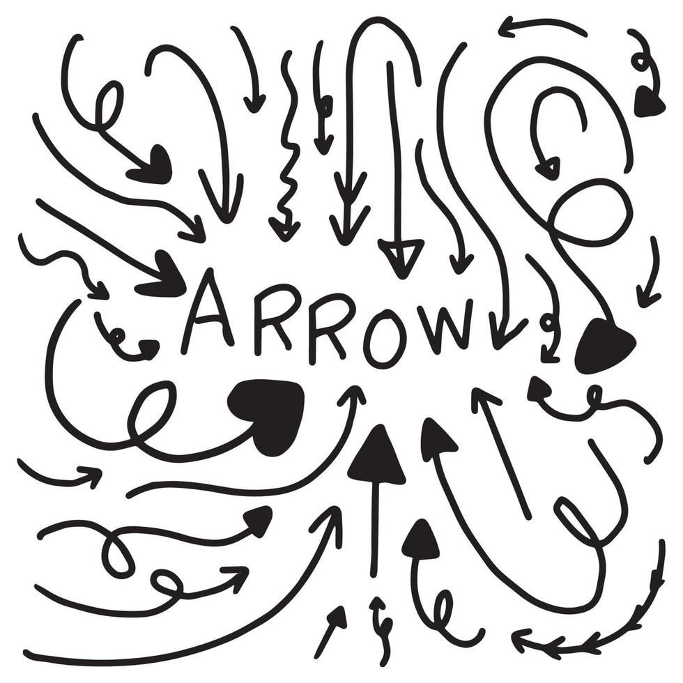 Set of arrow doodle hand drawn for element, decoration, card, greeting, direction, target vector