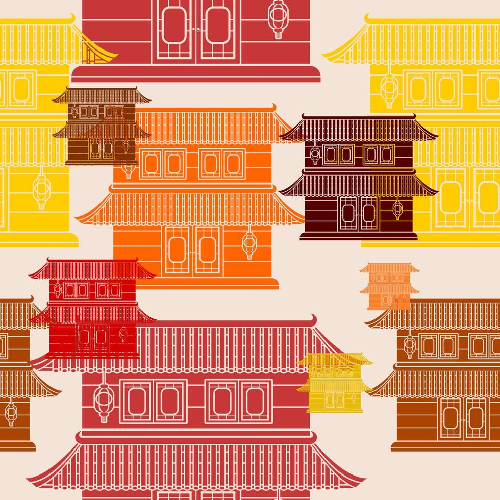 Editable Flat Monochrome Style Two Roofs Traditional Chinese Building Vector Illustration in Various Colors as Seamless Pattern for Creating Background of Oriental History and Culture Related Design