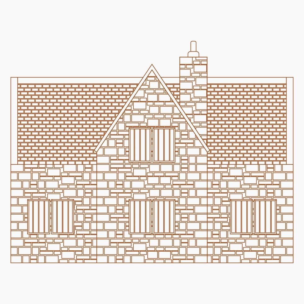 Editable Side View Traditional English House Building Vector Illustration in Outline Style for England Culture Tradition and History Related Design