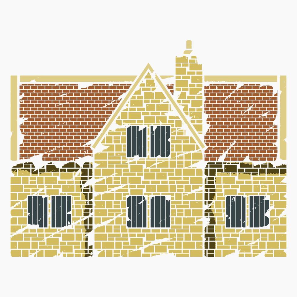 Editable Side View Traditional English House Building Vector Illustration in Brush Strokes Style for England Culture Tradition and History Related Design