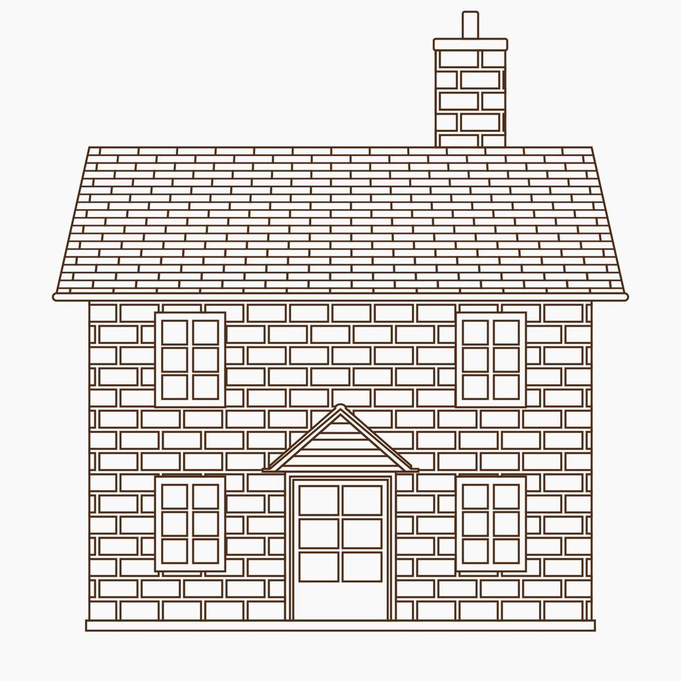 Editable Front View Traditional English Simple House Building Vector Illustration in Outline Style for England Culture Tradition and History Related Design