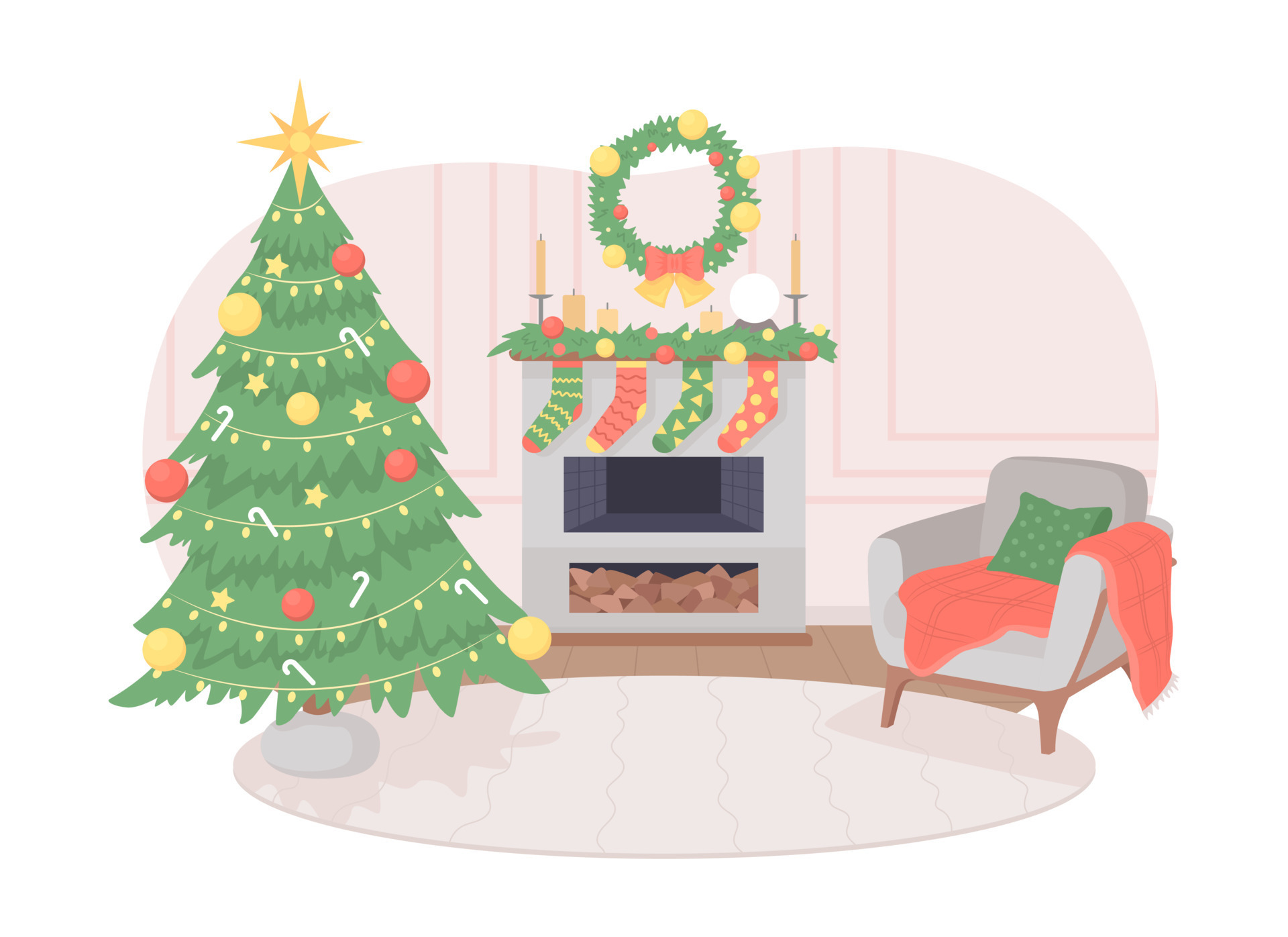 Christmas Living Room Decor 2d Vector