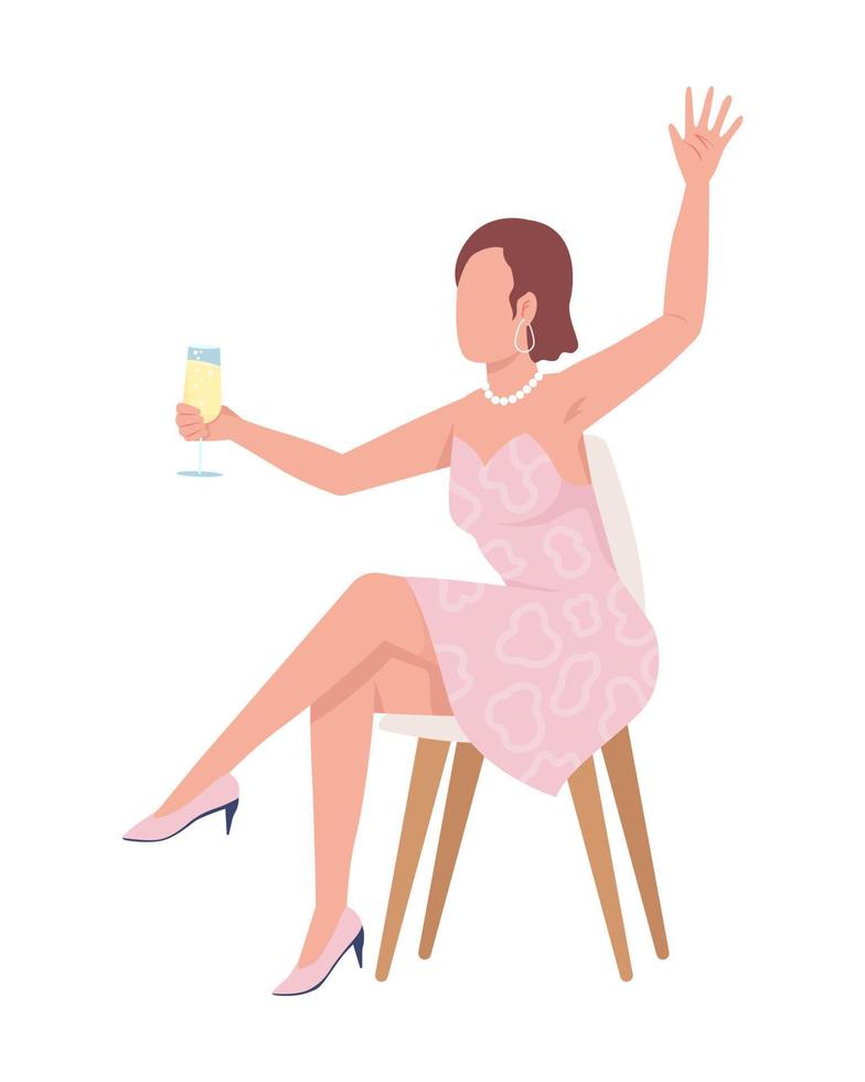 Lady in beautiful dress semi flat color vector character. Editable figure. Full body person on white. Guest having fun simple cartoon style illustration for web graphic design and animation