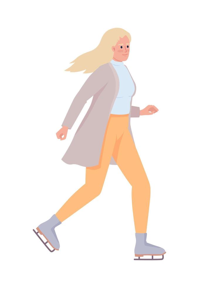 mujer elegante patinando sobre hielo carácter vectorial de color semiplano. figura editable. persona de cuerpo completo en blanco. hermosa atleta femenina. ilustración de estilo de dibujos animados simple para diseño gráfico web, animación vector