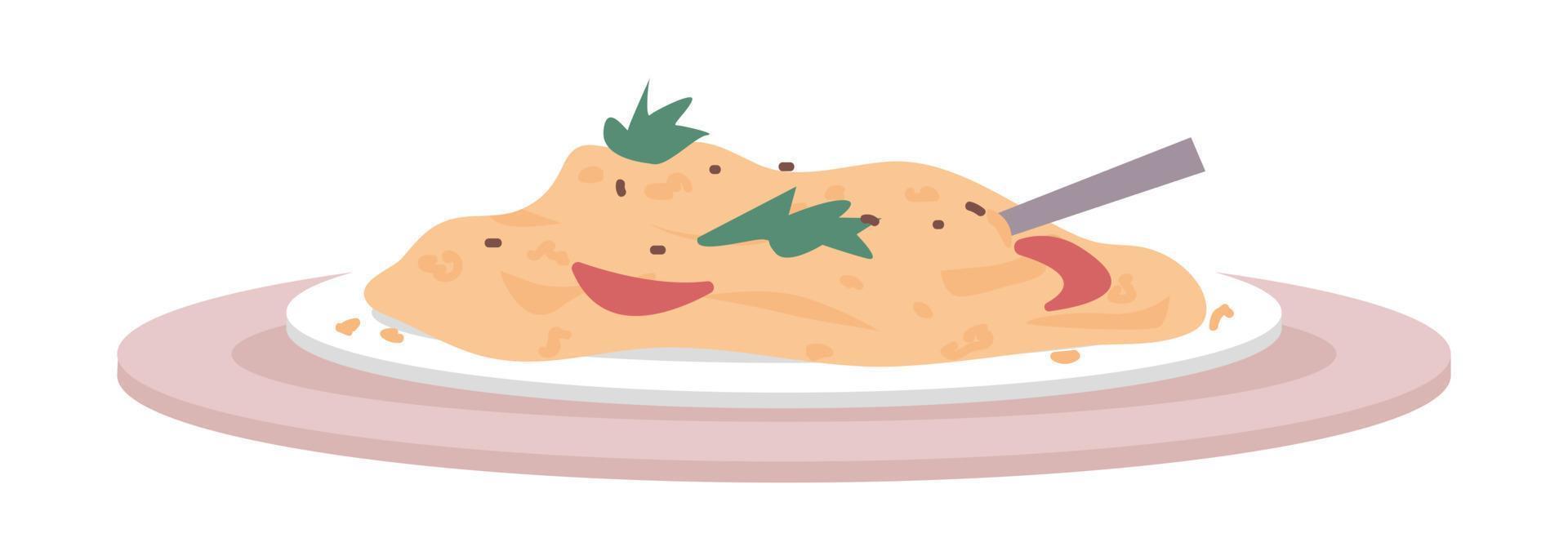 Tasty dish semi flat color vector object. Editable element. Full sized item on white. Pasta on plate. Healthy and organic food simple cartoon style illustration for web graphic design and animation