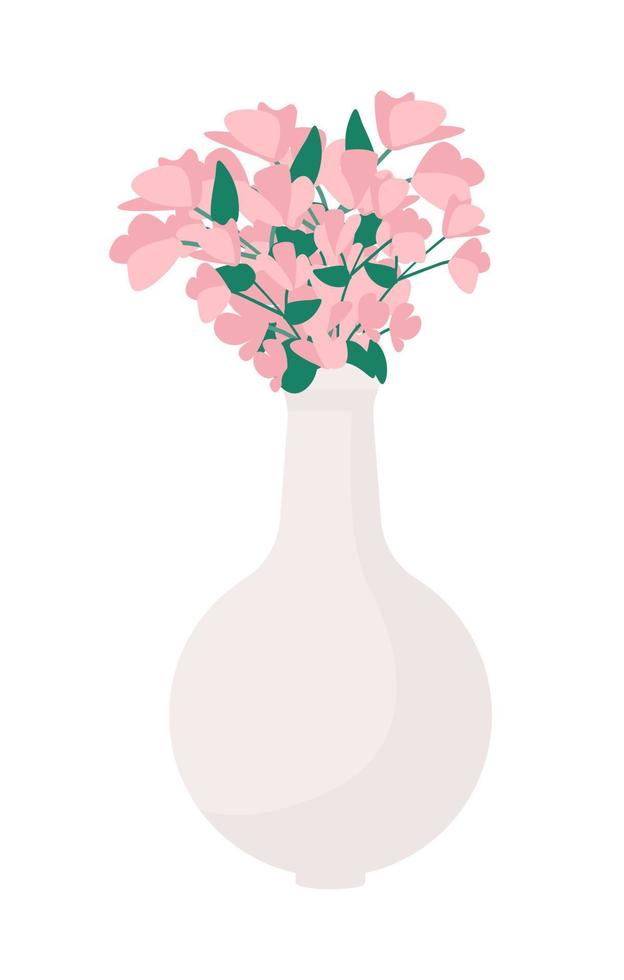 jarrón con flores florecientes objeto vectorial de color semiplano. elemento editable. artículo de tamaño completo en blanco. ilustración de estilo de dibujos animados simple de recipiente decorativo para diseño gráfico web y animación vector