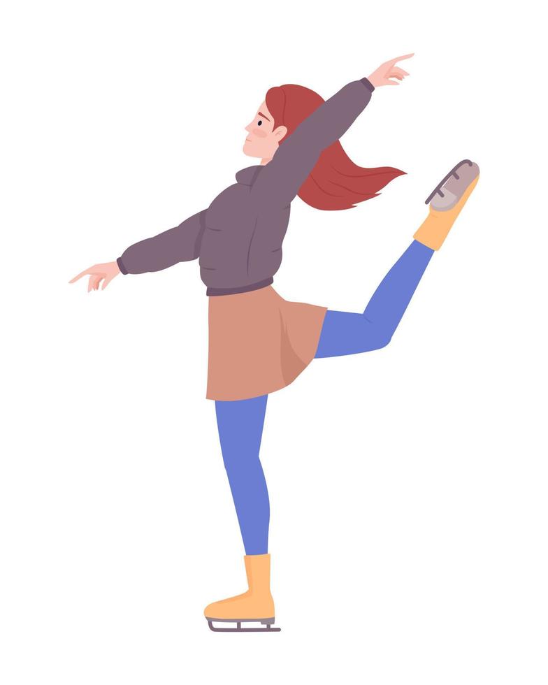 patinadora femenina entrenando para la competencia carácter vectorial de color semiplano. figura editable. persona de cuerpo completo en blanco. ilustración de estilo de dibujos animados simple para diseño gráfico web y animación vector