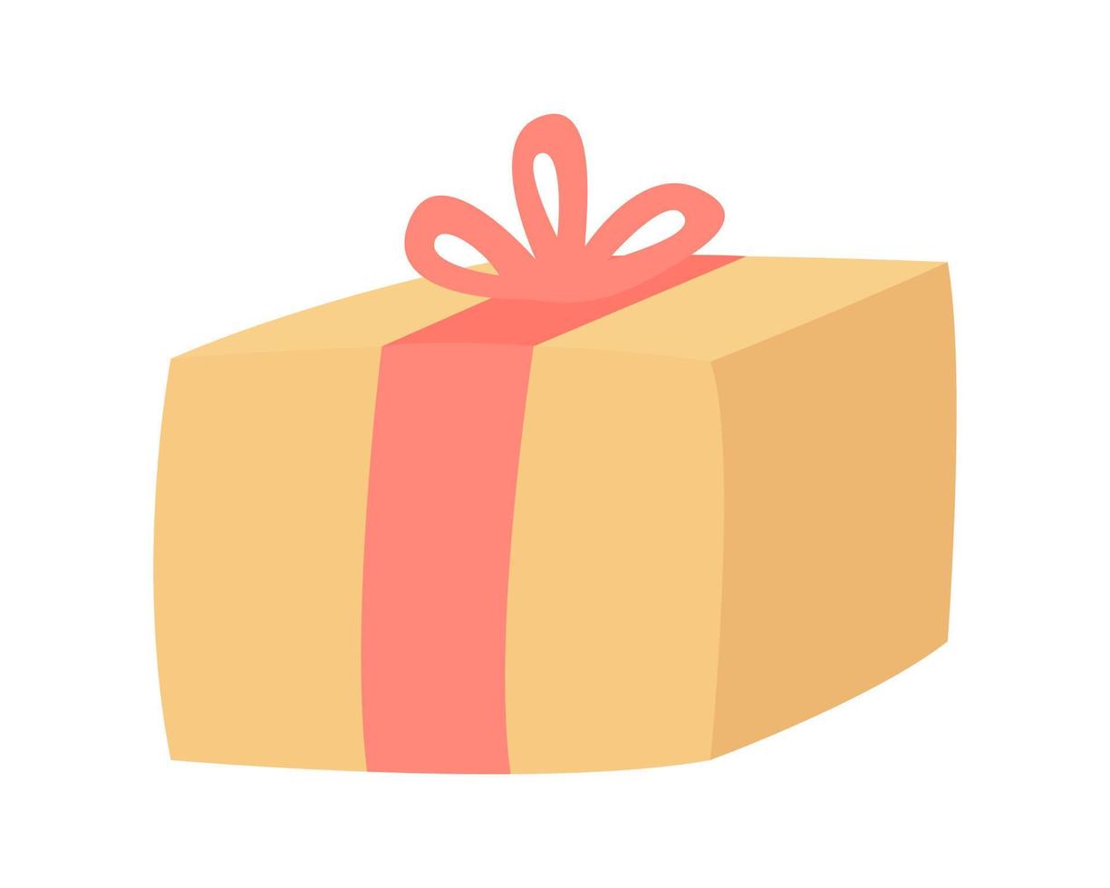 Christmas wrapped gift with red ribbon semi flat color vector object. Editable element. Full sized item on white. Festive present simple cartoon style illustration for web graphic design and animation