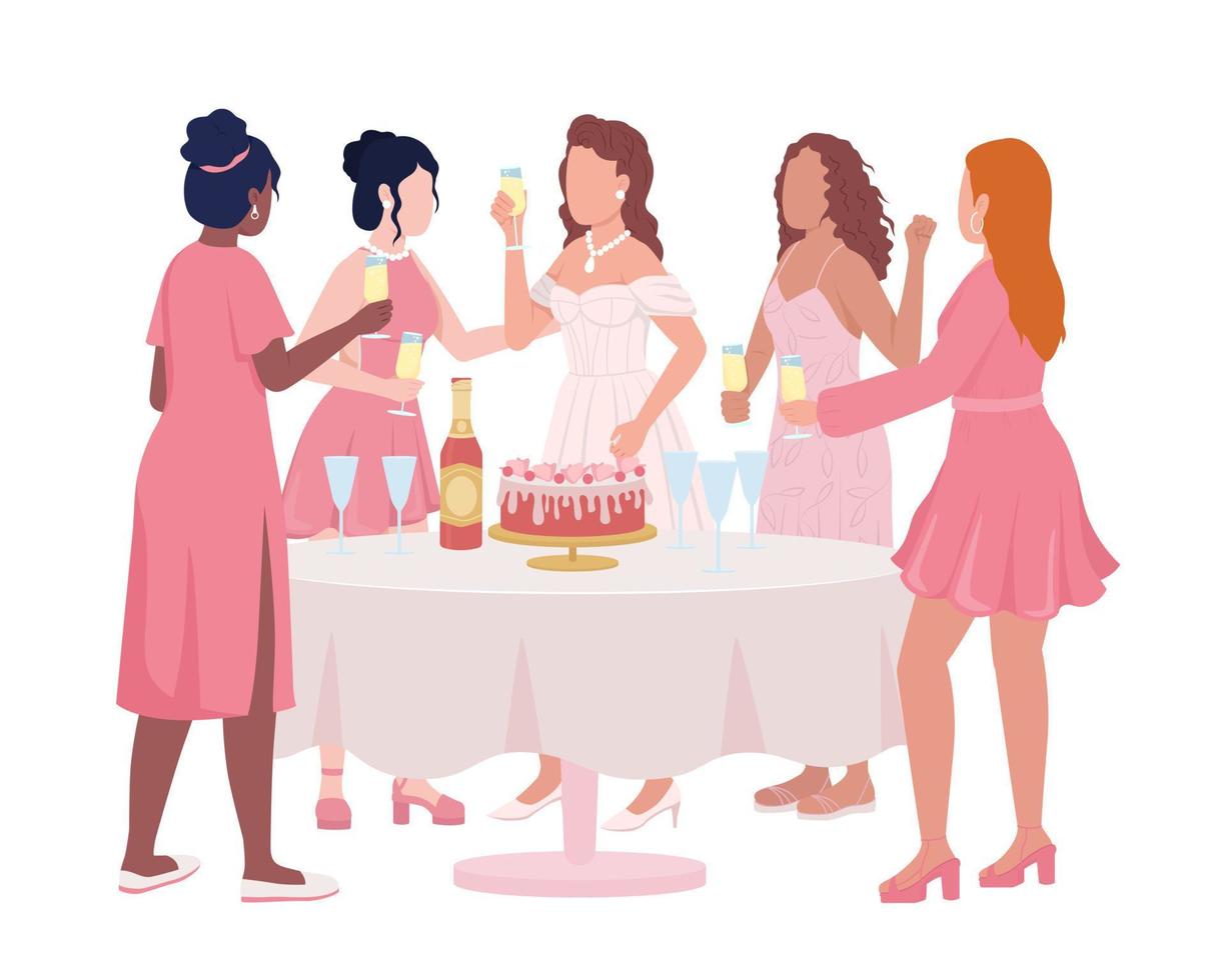 Hen party semi flat color vector characters. Editable figures. Full body people on white. Festive celebration simple cartoon style illustration for web graphic design and animation