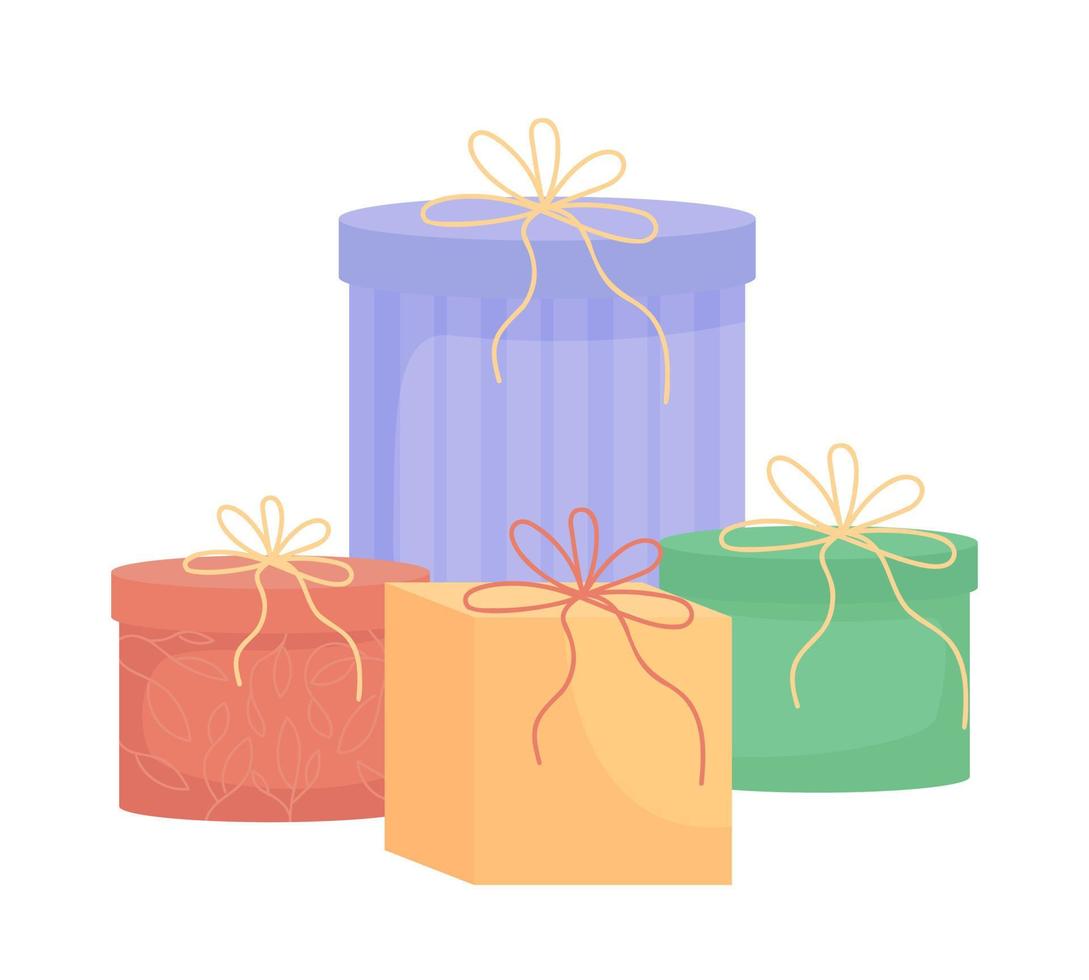 Birthday gifts semi flat color vector object. Editable element. Full sized item on white. Party presents. Congratulations simple cartoon style illustration for web graphic design and animation
