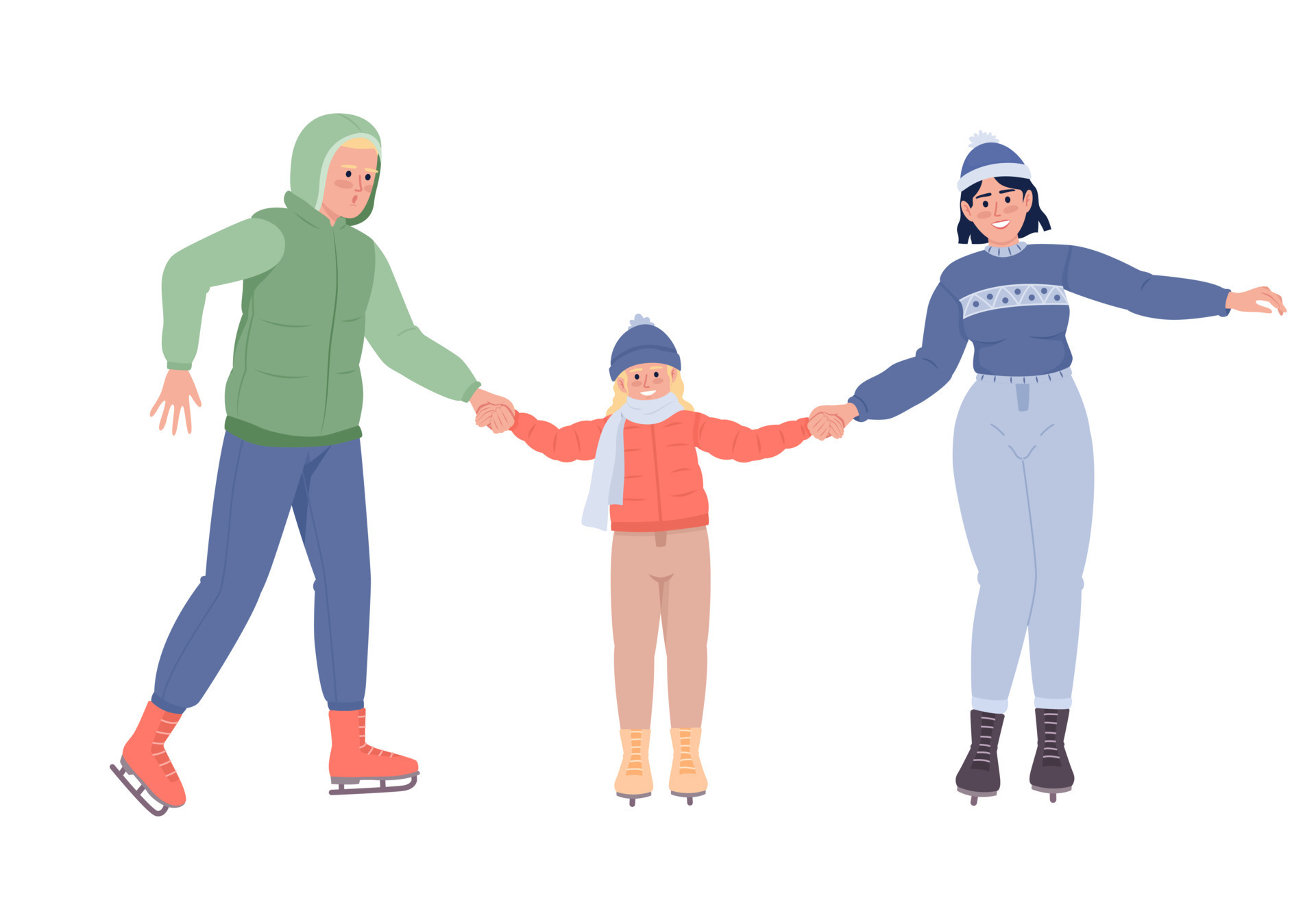 Family skating semi flat color vector character. Editable figure. Full body  people on white. Winter activities simple cartoon style illustration for  web graphic design and animation 14053708 Vector Art at Vecteezy