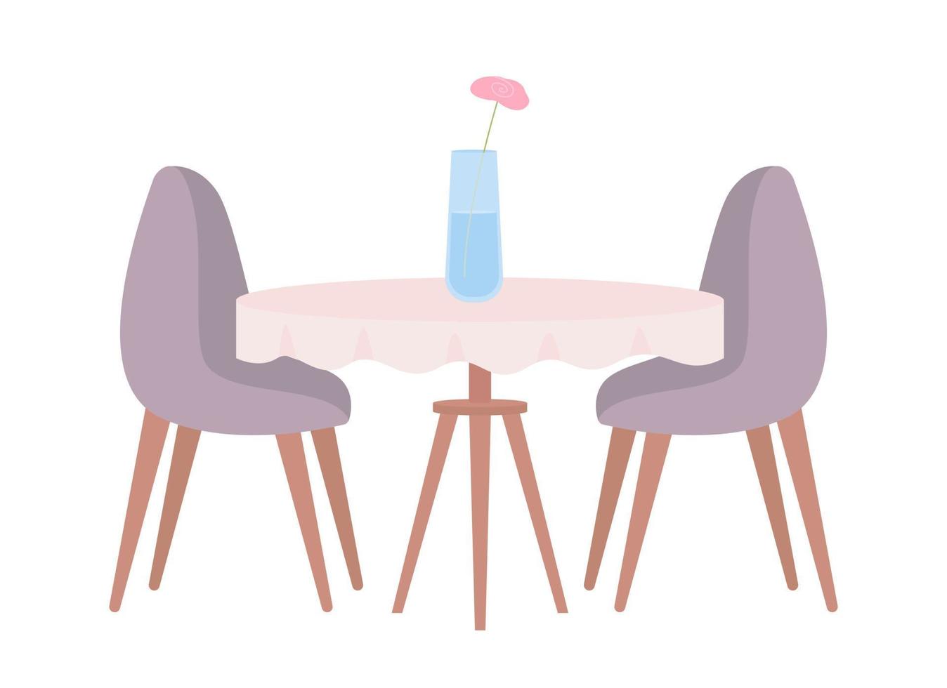 Dining table with flower vase semi flat color vector object. Editable element. Full sized item on white. Cafe arrangement simple cartoon style illustration for web graphic design and animation