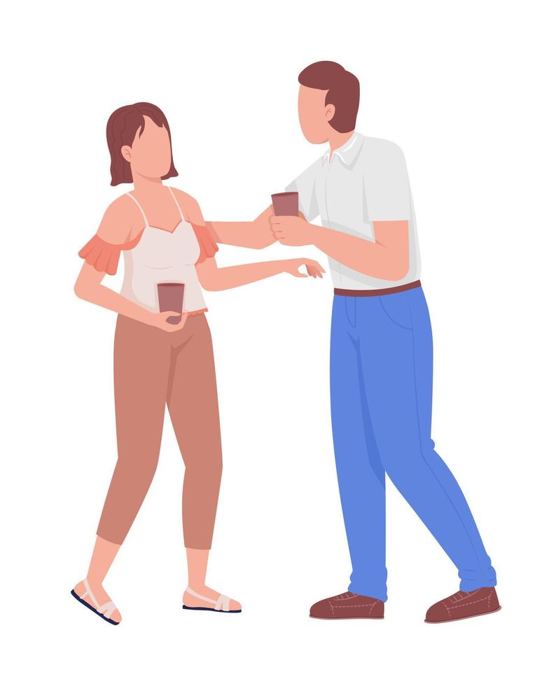 Couple drinking coffee semi flat color vector characters. Editable figures. Full body people on white. Having fun together simple cartoon style illustration for web graphic design and animation